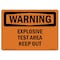 Signmission OSHA Warning Sign, 10" Height, 14" Width, Rigid Plastic, Explosive Test Area Keep Out, Landscape OS-WS-P-1014-L-12124 - alternate 1